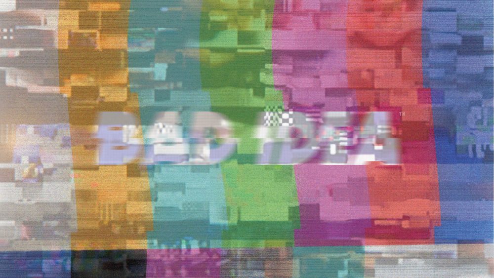 The logo for Bad Idea, a fuzzy a television screen.